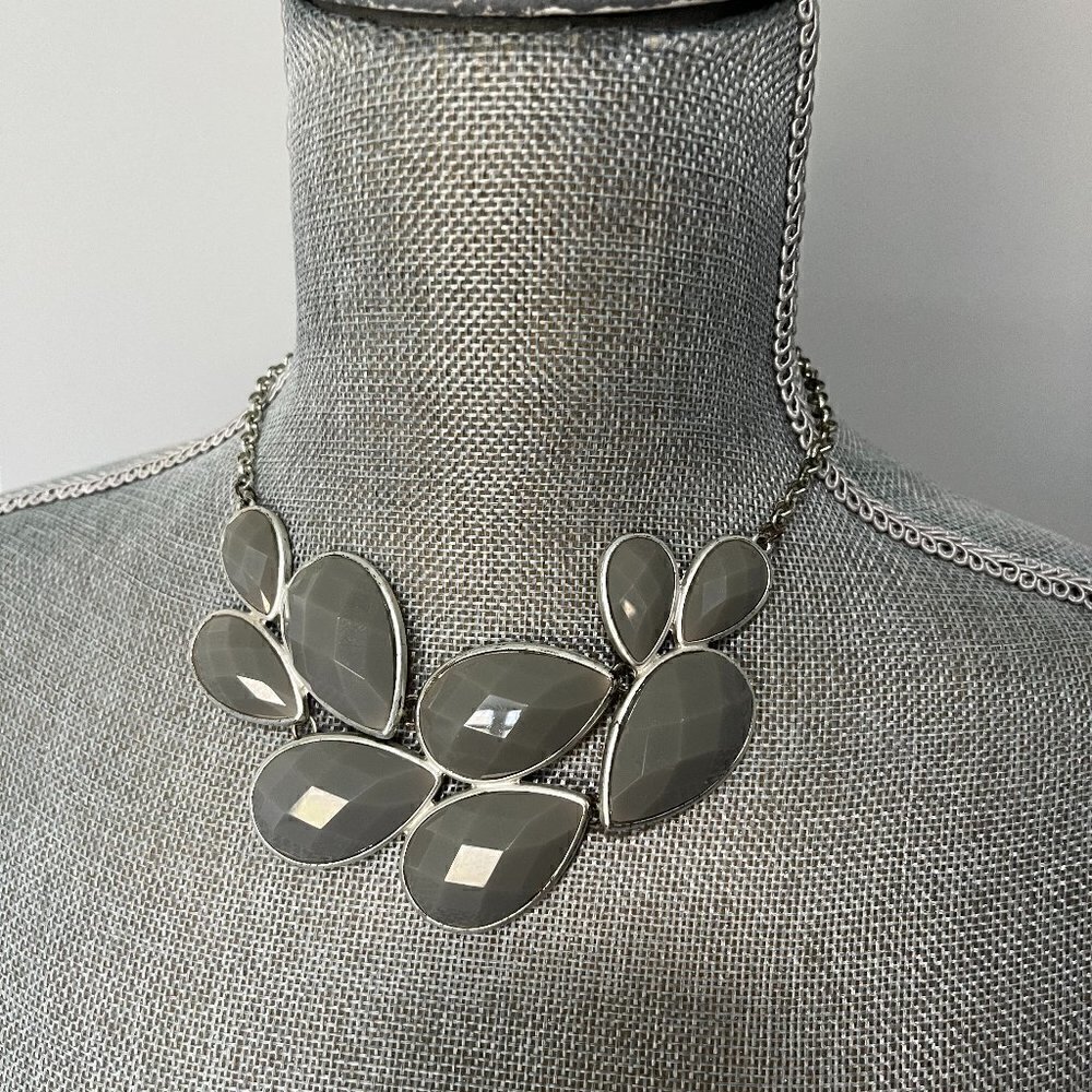 Chunky Silver and Gray Statement Necklace Great Condition
